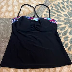 🌺Women's Athleta Black Floral Tankini Swim Top sz. 34 B/C🌺